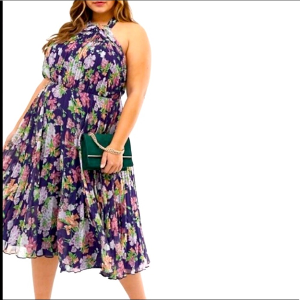 ASOS PlusSize High Neck Pleated Floral Midi Dress